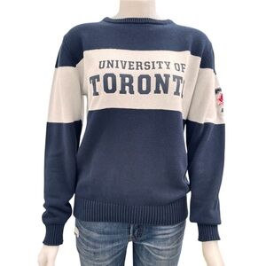 University of Toronto Knit Sweater Cotton Navy Blue & White Varsity Unisex Small